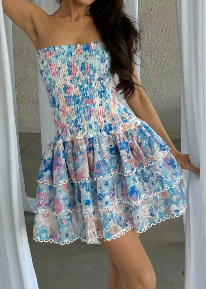 Andrea - Romantic Bloom Strapless Mini Dress
