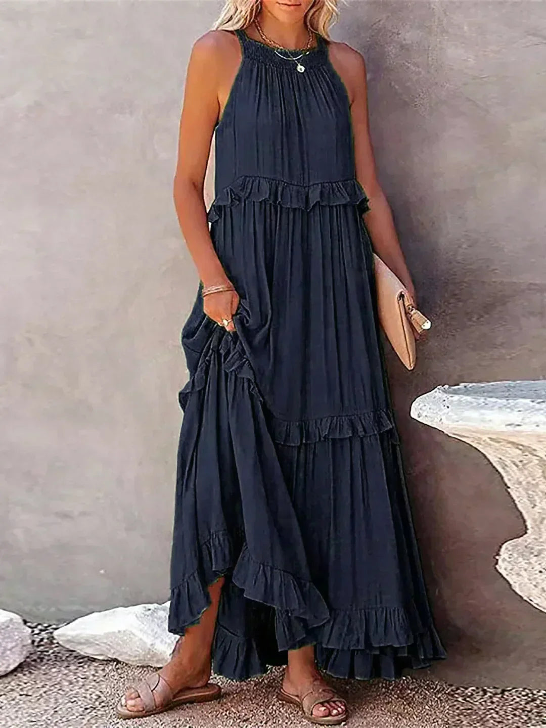 Sarah - Halter Ruffle Maxi Dress (Almost sold out)