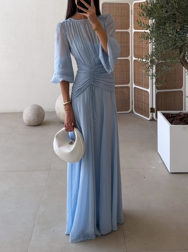 Emilia - Elegant High Neck Balloon Sleeve Maxi Dress