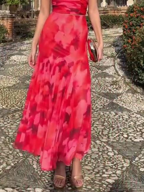 Vivienne - Unique Printed Tube Top And Skirt Two-Piece Set