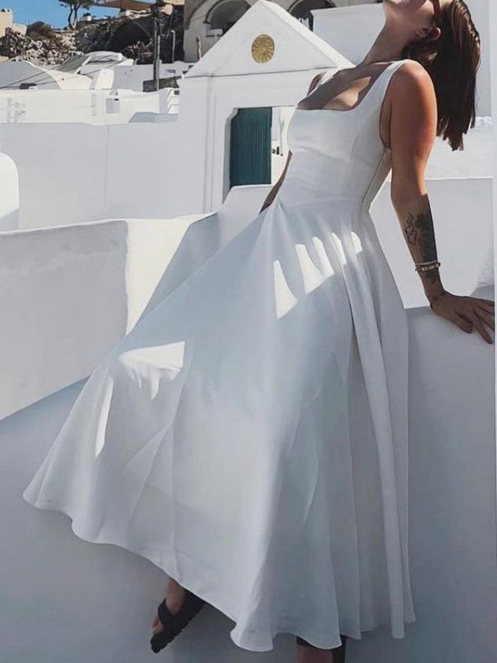 Elara - Elegant Sling Square Collar Large Swing MidI Dress