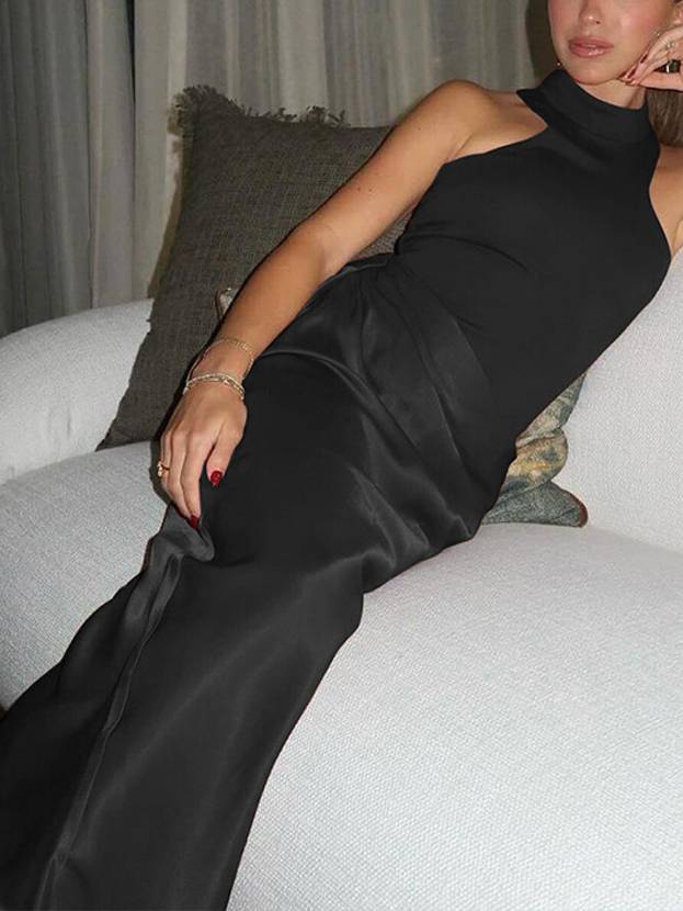Alessia - Slim-fit Stitching Hollow-out Maxi Dress