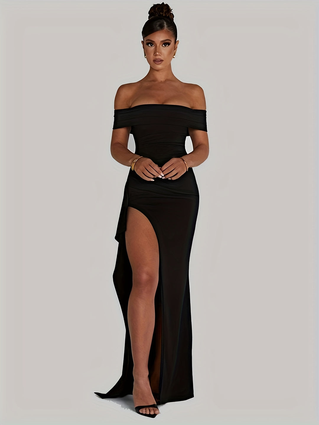 Celeste - Backless Off-Shoulder Slit Dress