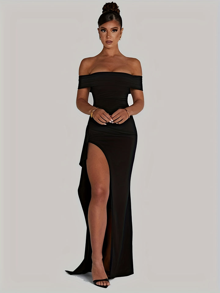 Celeste - Backless Off-Shoulder Slit Dress