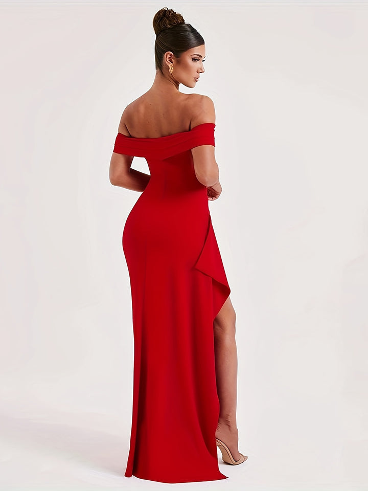 Celeste - Backless Off-Shoulder Slit Dress