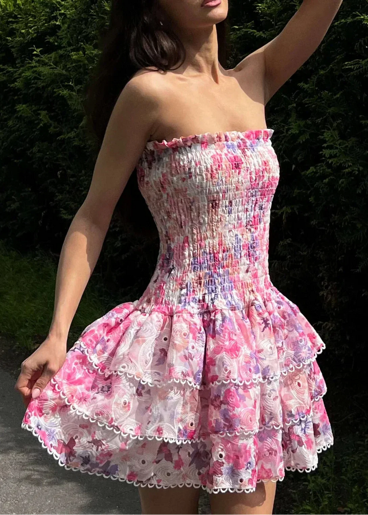 Coleen - Flirty Floral Strapless Mini Dress