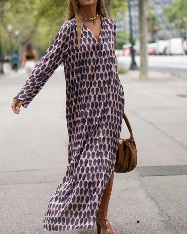 Soira - Elegant Oval Print Maxi Dress