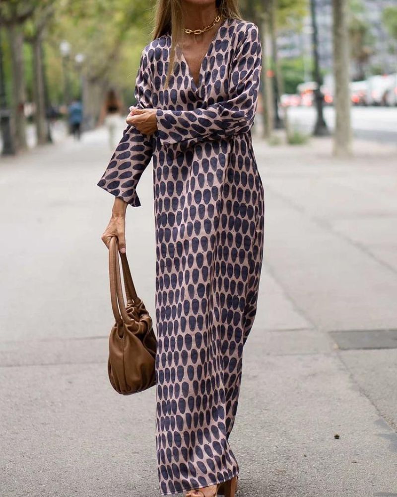 Soira - Elegant Oval Print Maxi Dress