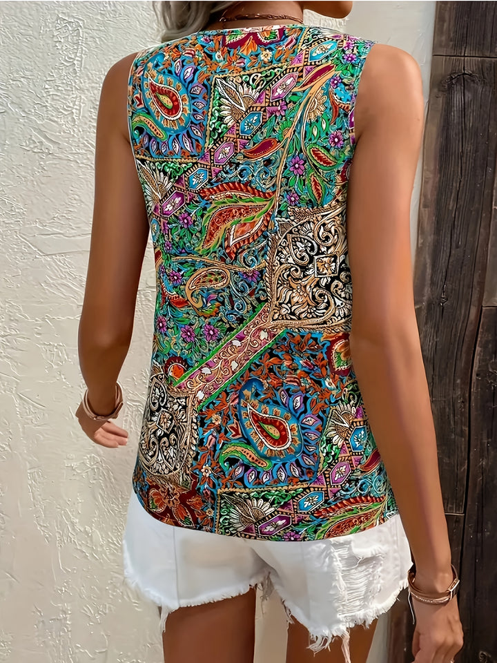 Sienna – Vibrant Paisley Lace Trim Tank Top