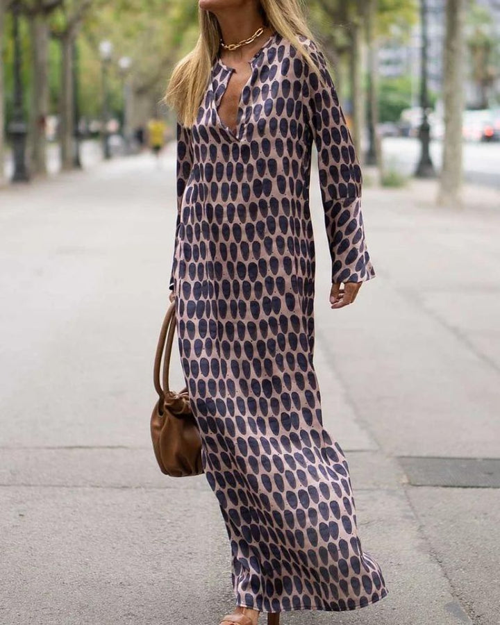 Soira - Elegant Oval Print Maxi Dress