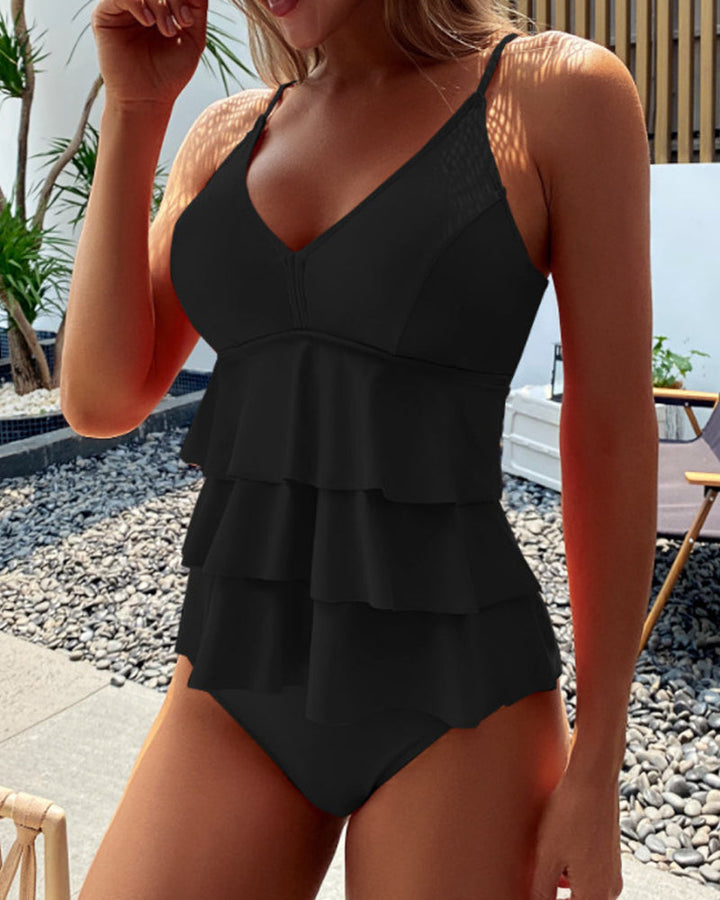 Leta – Solid Swimsuit with Decorative Ruffles