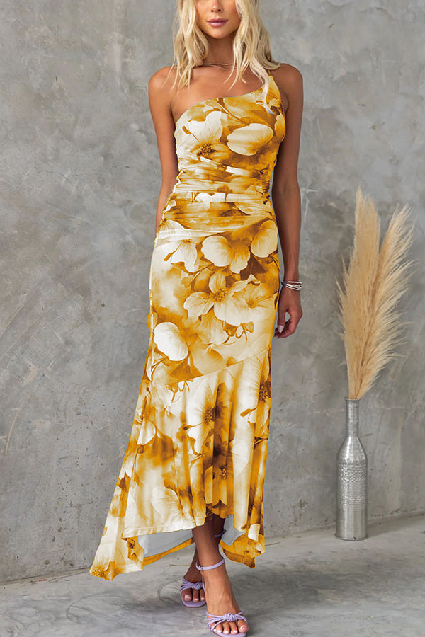 Deja - Floral Print One Shoulder Maxi Dress