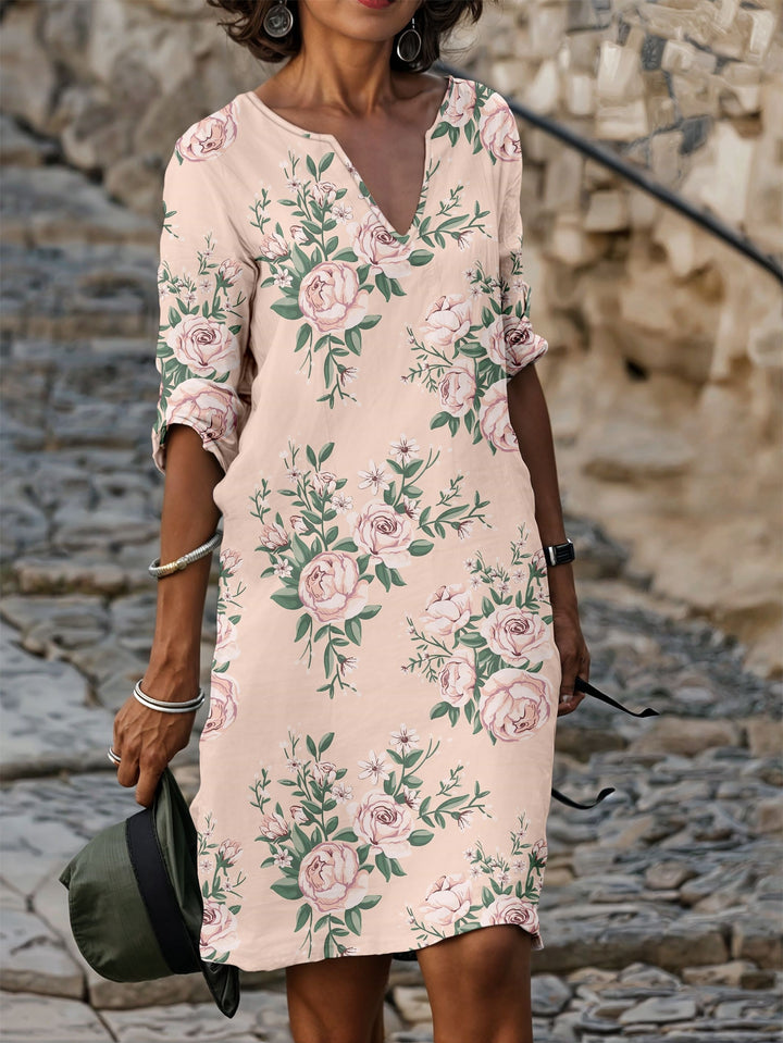 Lily – Floral V-Neck T-Shirt Dress