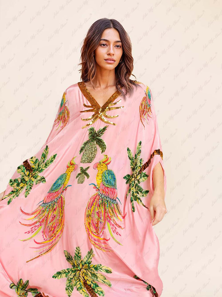 Kaia - Unique Drop Shoulder Sleeve Coconut Tree Printed Dress