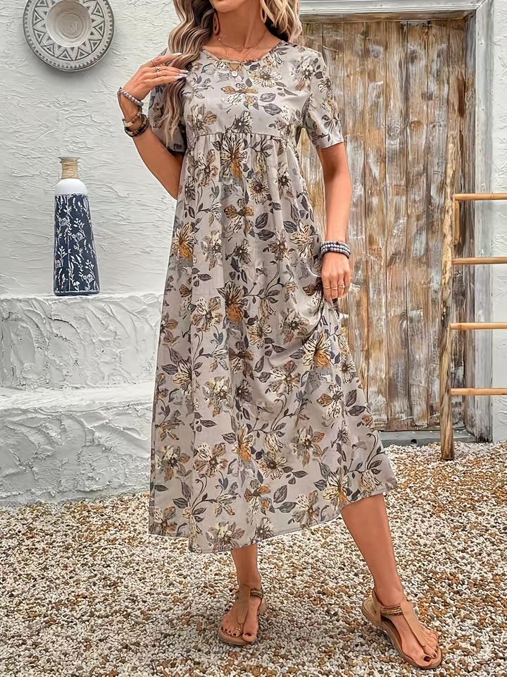Lena – Floral Print Casual Round Neck Dress