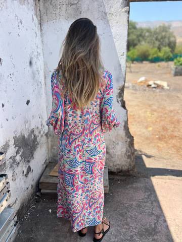 Aveline - Printed V-neck Pullover Long-sleeved Loose Dress