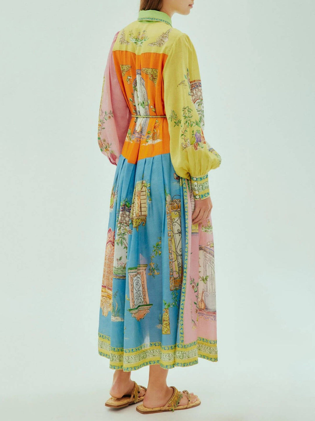 Amara - Exquisite Garden Print Button-Down Midi Dress