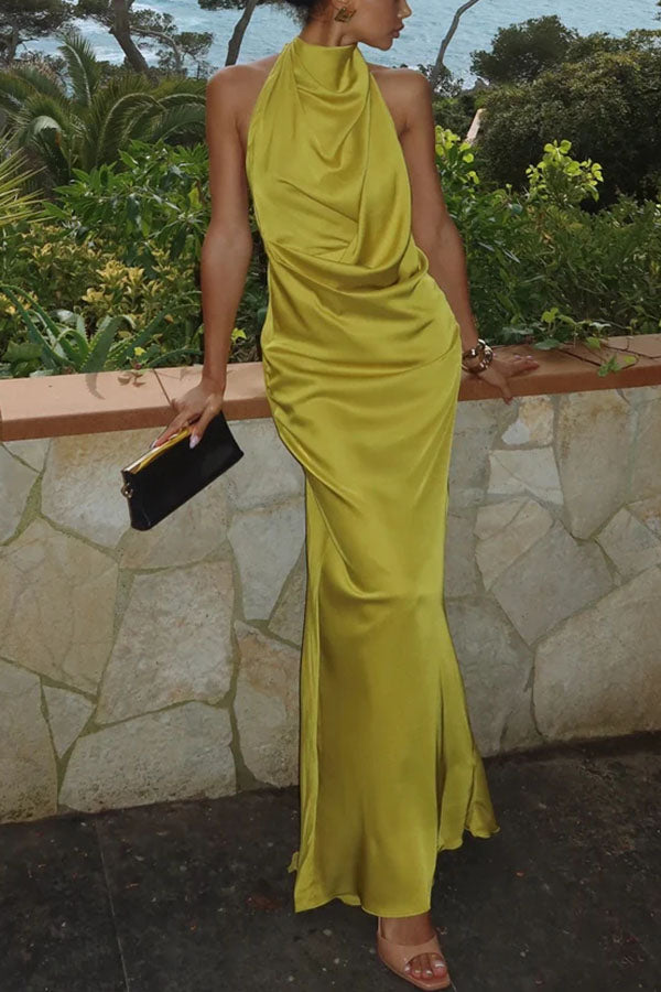Sophia | Elegant Satin Halter Backless Maxi Dress