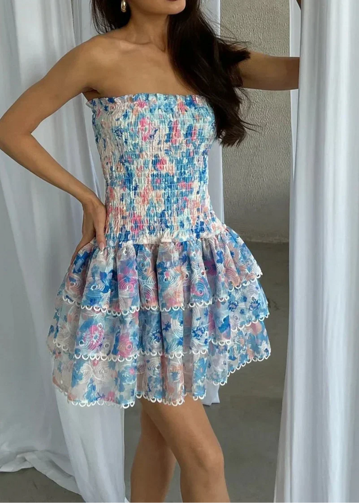 Andrea - Romantic Bloom Strapless Mini Dress
