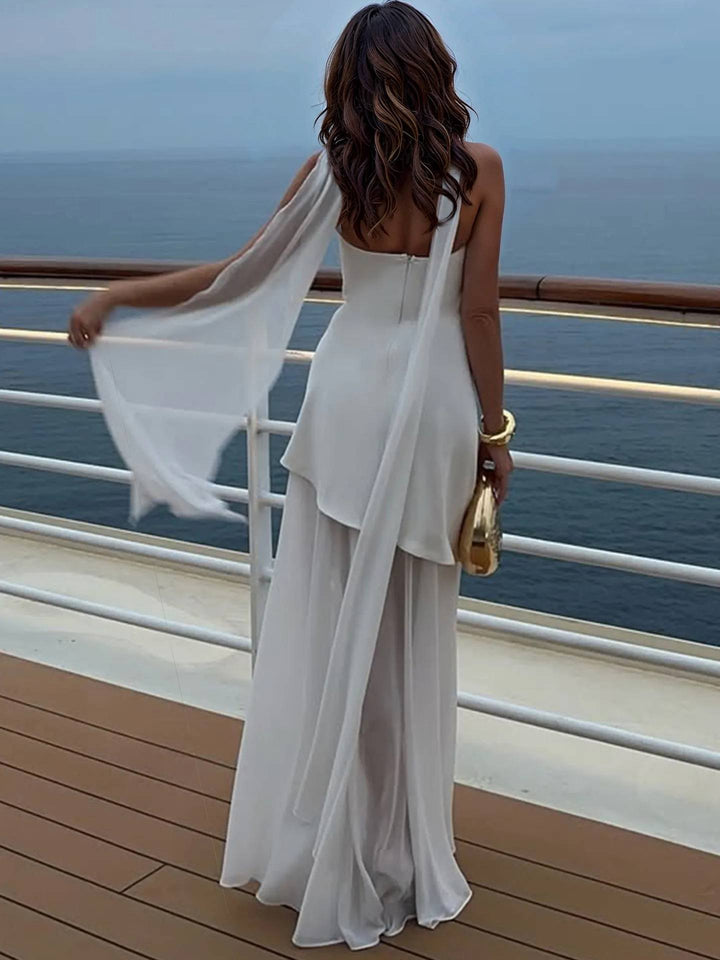Camilla - Tube Top Spliced Dress with Scarf