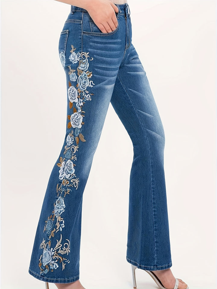 Camila – Embroidered Floral Bell Bottom Jeans
