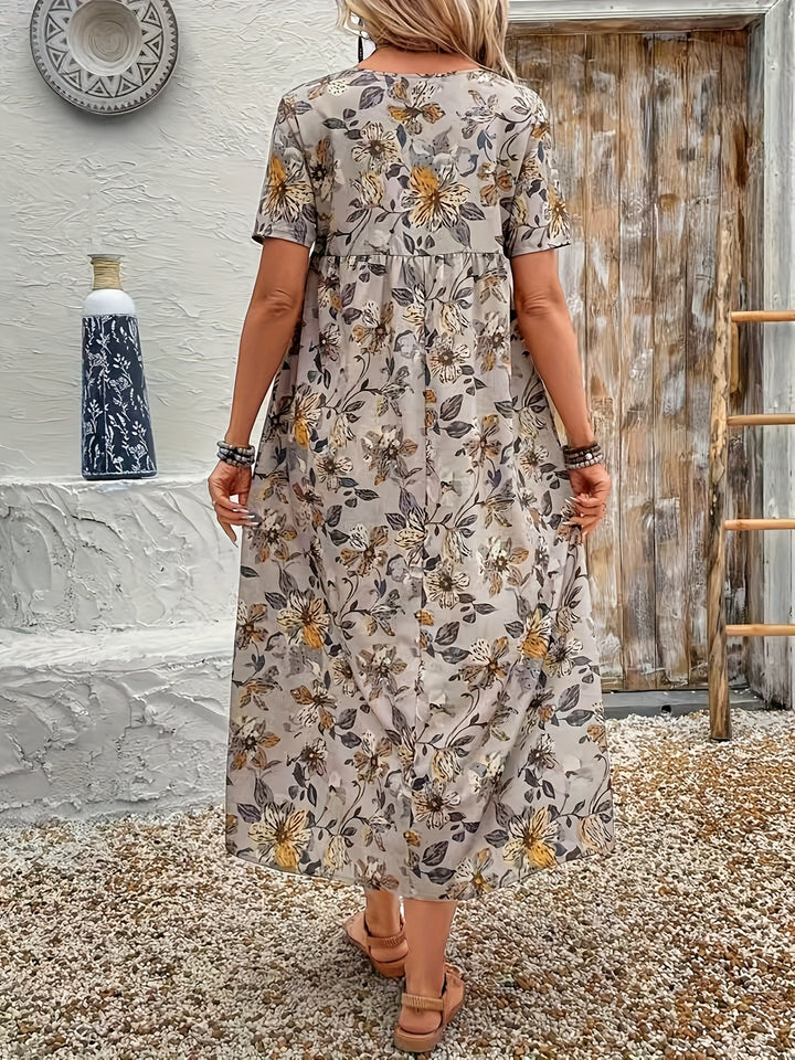 Lena – Floral Print Casual Round Neck Dress