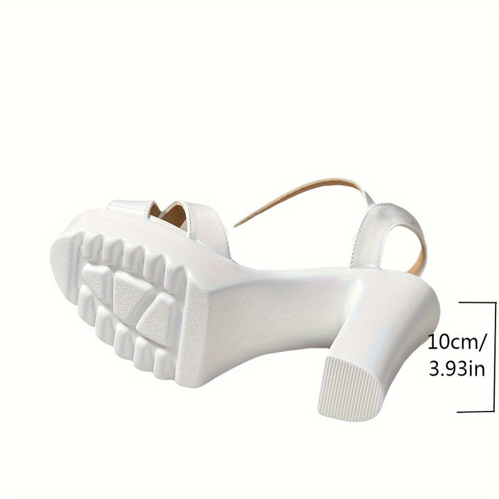Sienna – White Faux Leather Block Heel Sandals