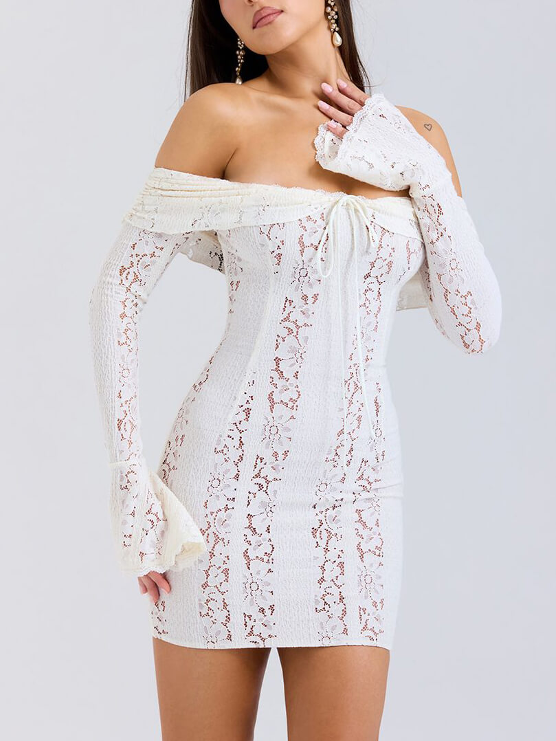 Grace - Elegant One Shoulder Lace Hip-Wrap Mini Dress