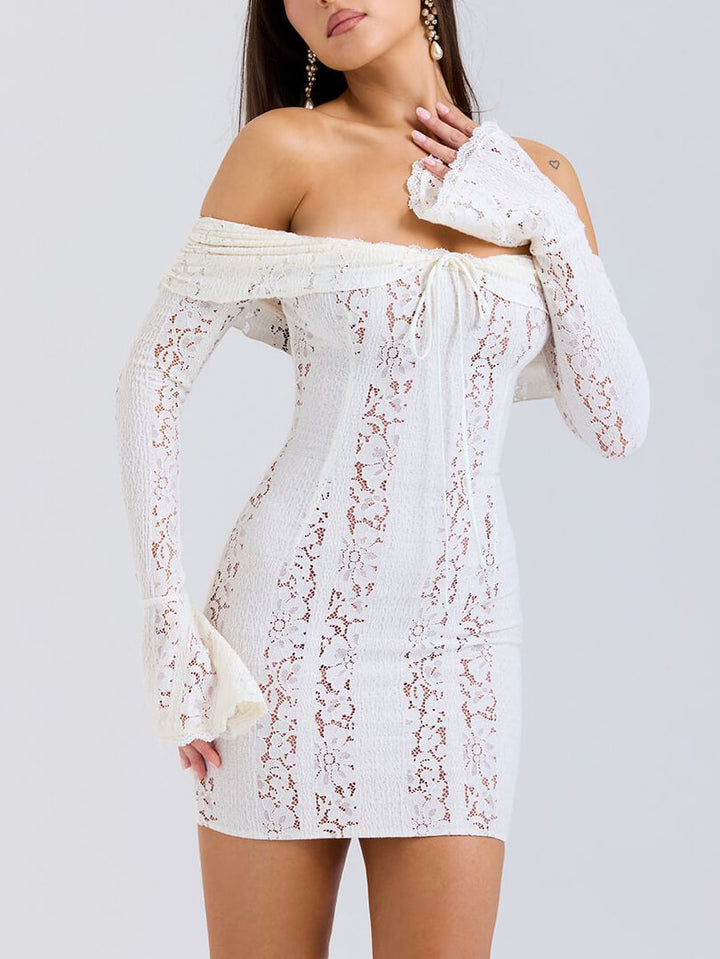 Grace - Elegant One Shoulder Lace Hip-Wrap Mini Dress