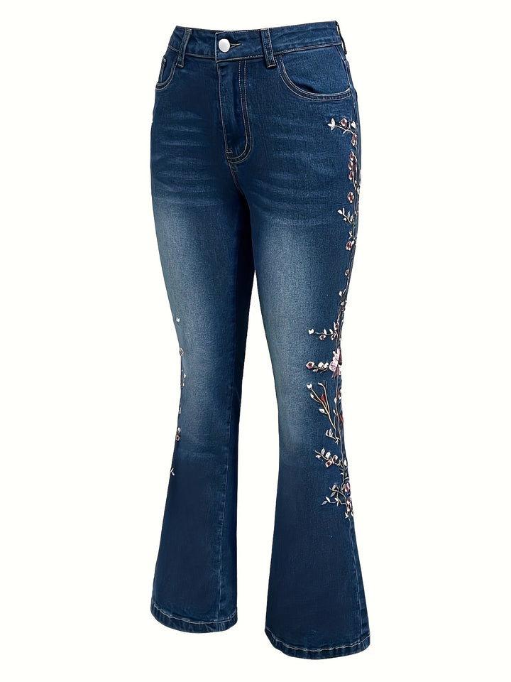Bella – Floral Embroidered Flare Jeans