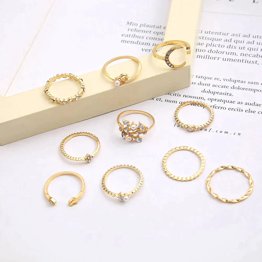 Luna – 10 Pack of Bohemian Silver and Gold Plated Rings