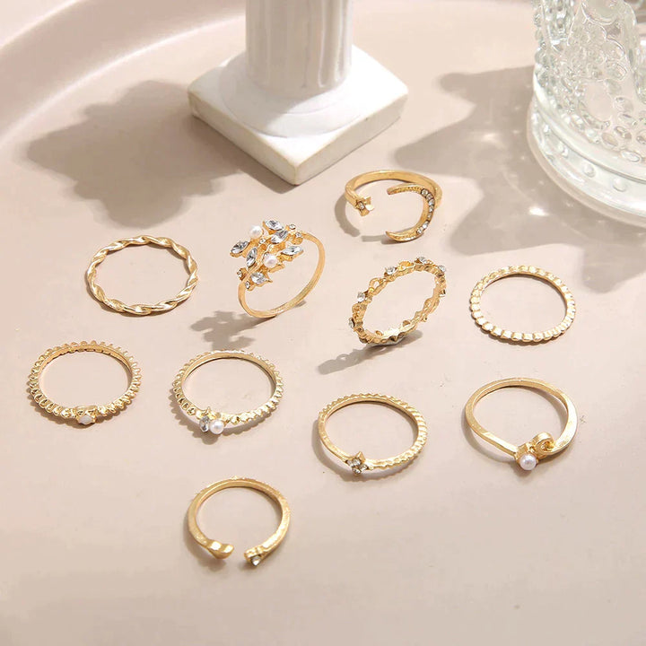 Luna – 10 Pack of Bohemian Silver and Gold Plated Rings