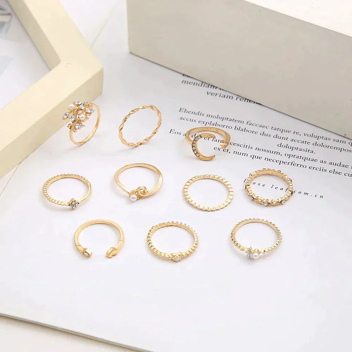 Luna – 10 Pack of Bohemian Silver and Gold Plated Rings