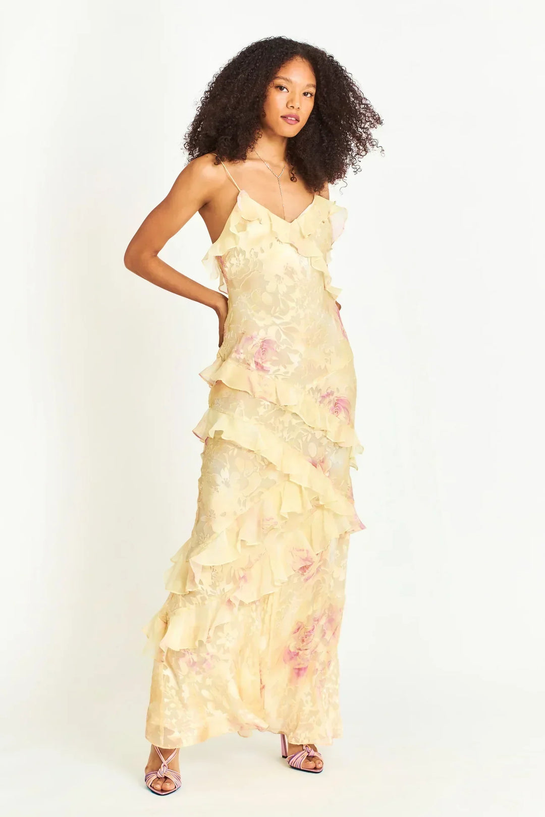 Belle - Graceful Cascading Ruffle Midi Dress