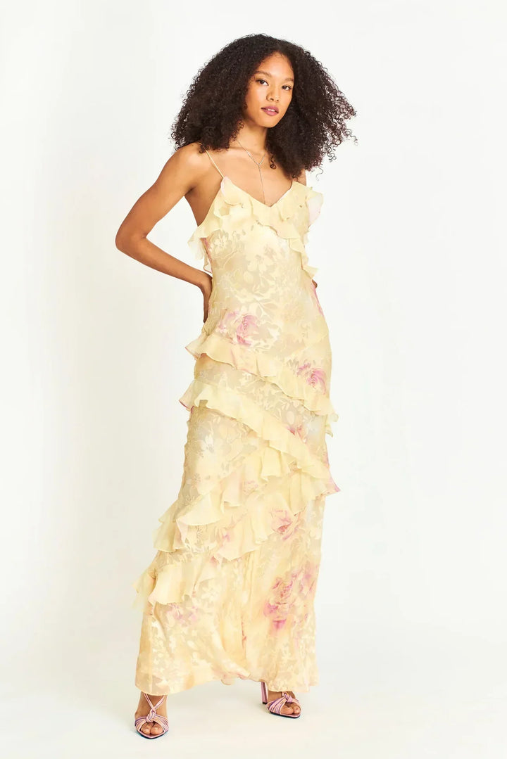 Belle - Graceful Cascading Ruffle Midi Dress