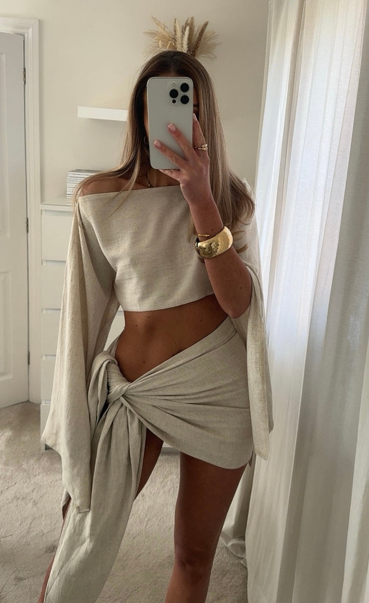 Anya - Relaxed Linen Off-Shoulder Sarong Set