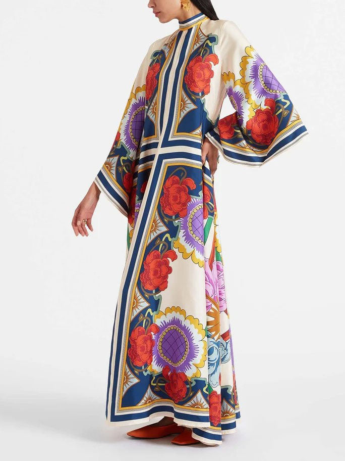 Amara - Unique Ethnic Floral Print Flowing Maxi Dress