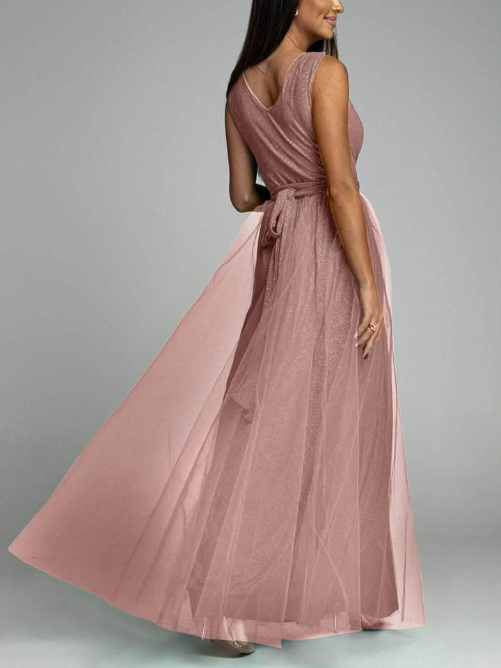 Ava - Elegant And Sexy V-Neck Waisted Slit Long Swing Maxi Dress