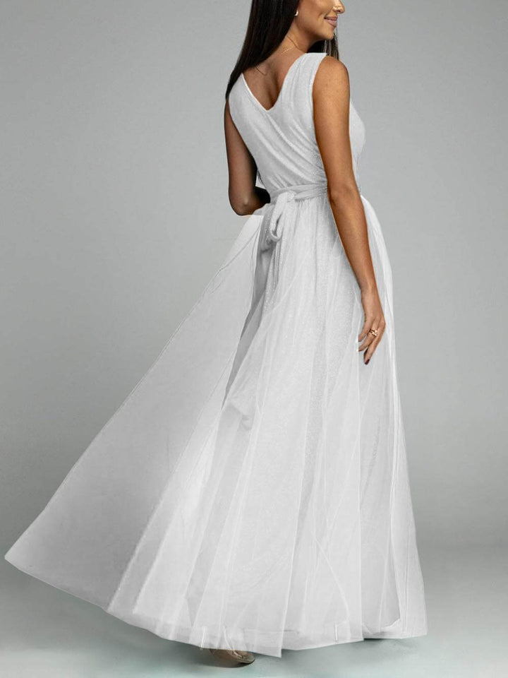 Ava - Elegant And Sexy V-Neck Waisted Slit Long Swing Maxi Dress