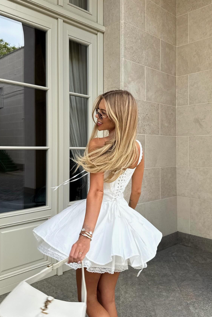 Samantha - Romantic Lace-Back Mini Dress