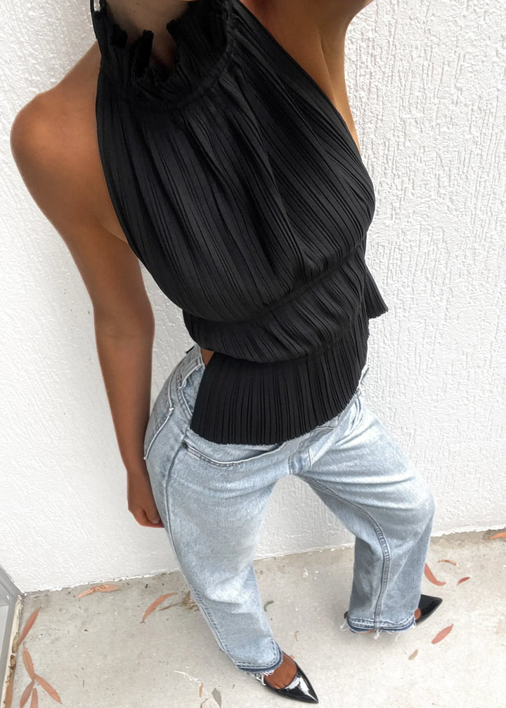 Sheila - Polished Pleated Backless Racer Top