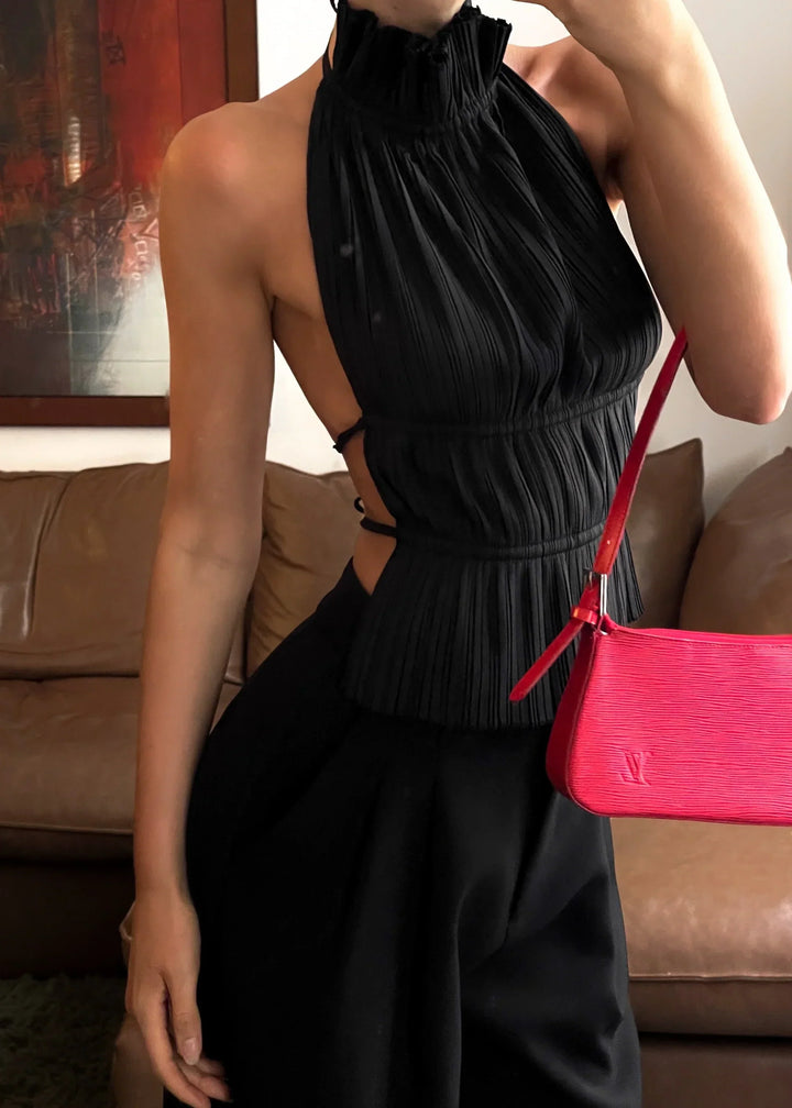 Sheila - Polished Pleated Backless Racer Top