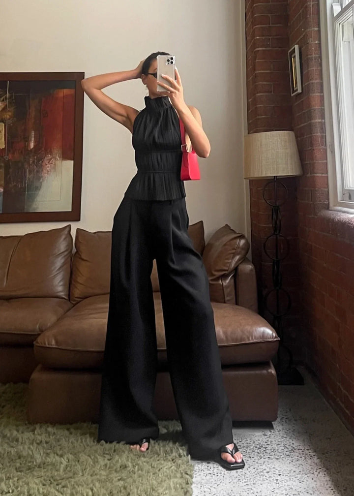 Sheila - Polished Pleated Backless Racer Top
