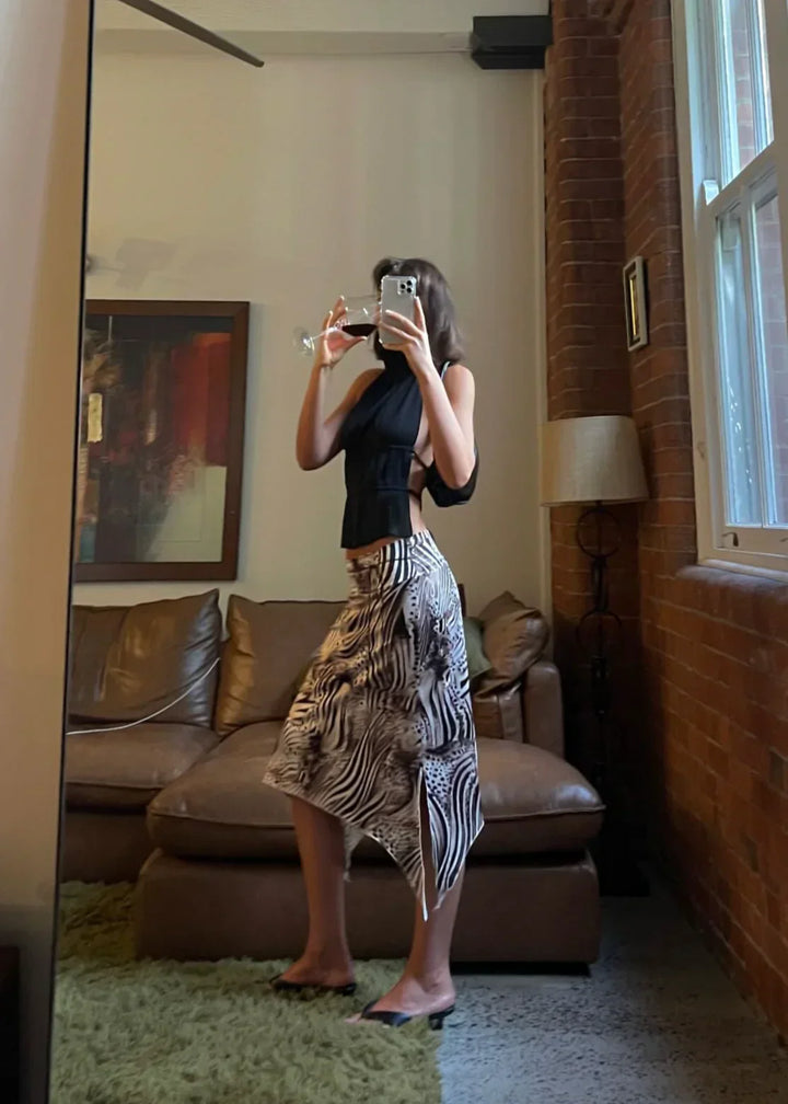 Sheila - Polished Pleated Backless Racer Top
