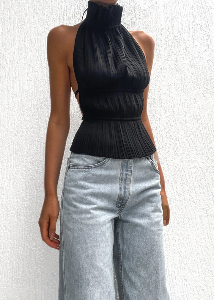 Sheila - Polished Pleated Backless Racer Top