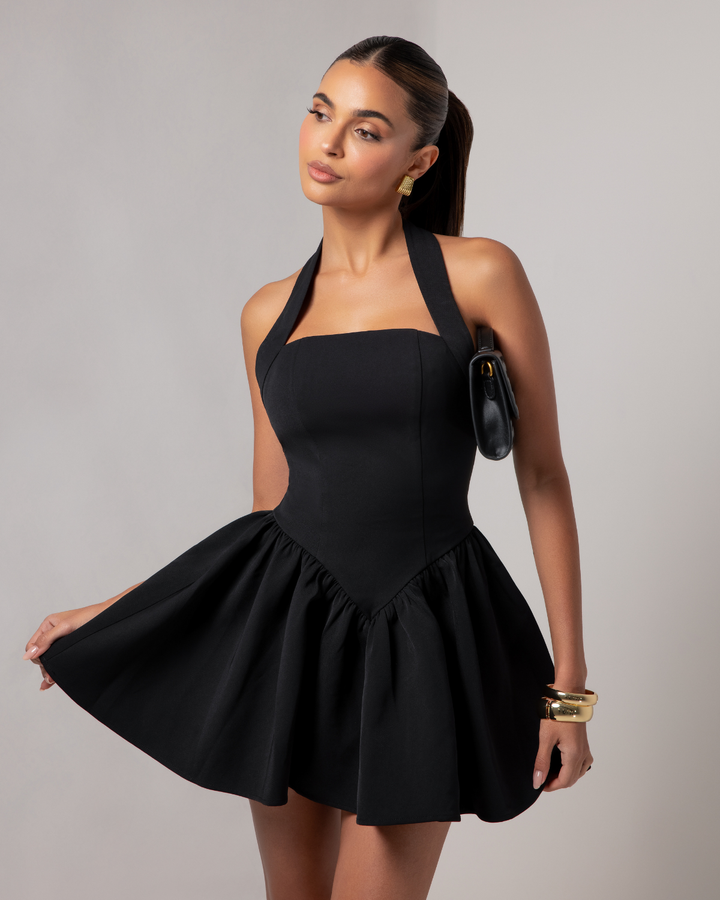 Lucia - Elegant Halter Crepe Mini Dress