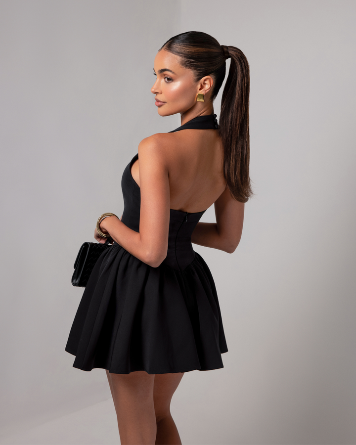 Lucia - Elegant Halter Crepe Mini Dress