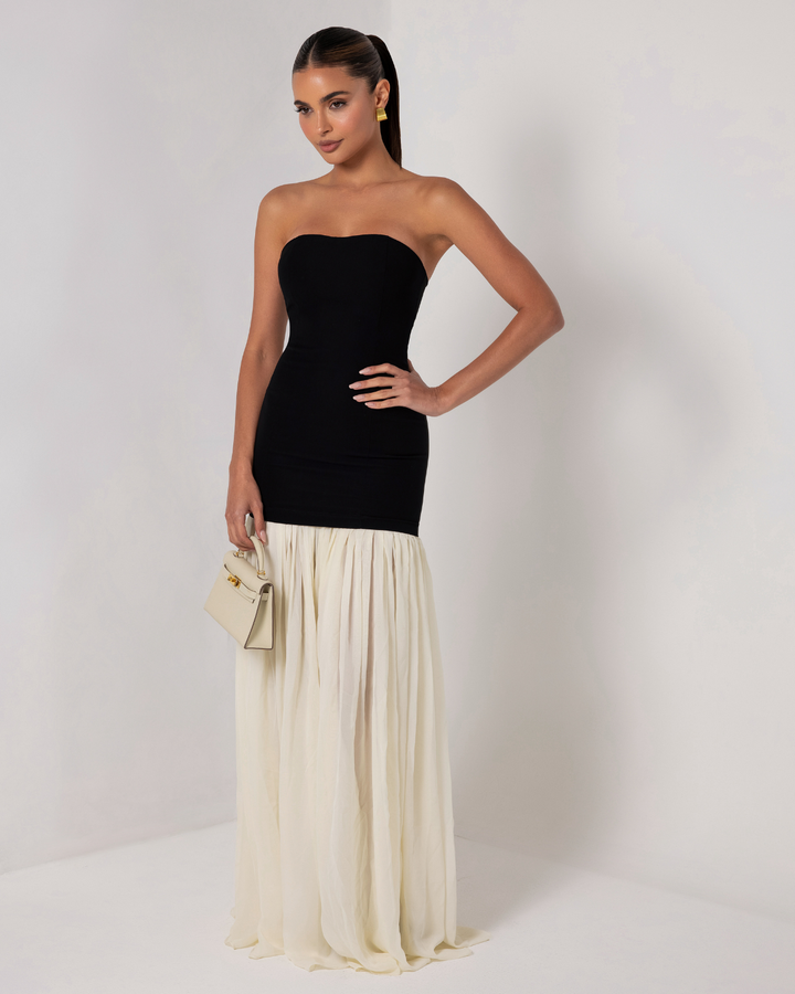 Mera - Elegant Strapless Chiffon Maxi Dress