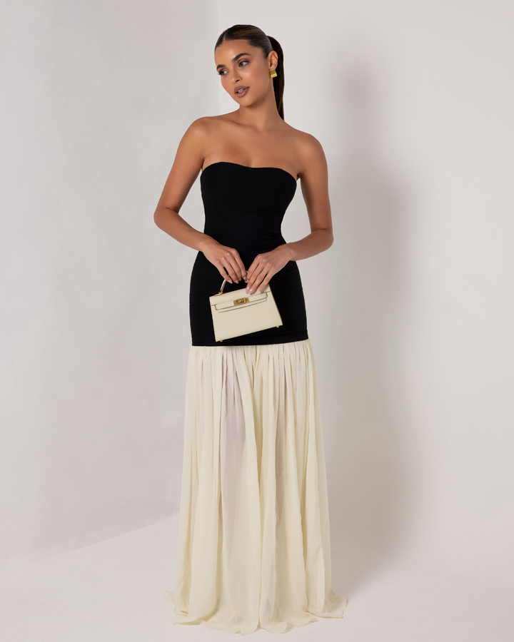 Mera - Elegant Strapless Chiffon Maxi Dress