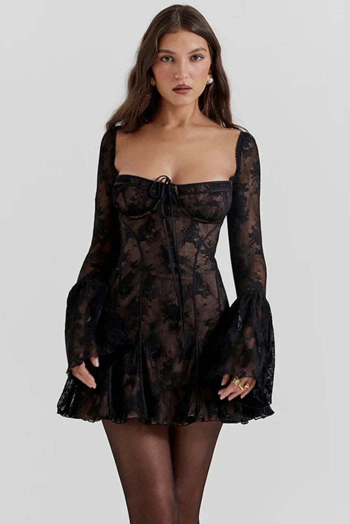 Evelina - Romantic Flared Lace Mini Dress